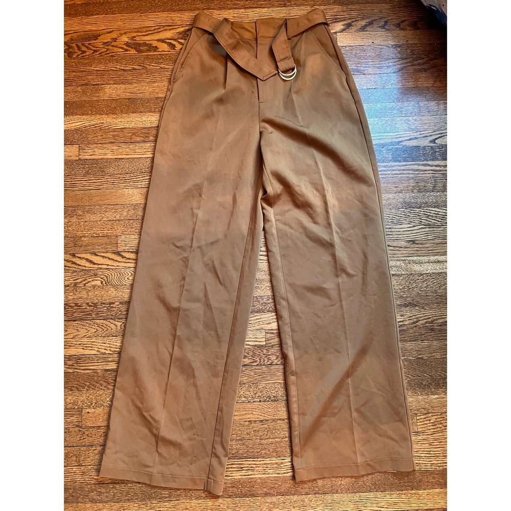 7 For All Mankind Womens Wide Leg D-Ring Belted Trousers Camel Brown XS